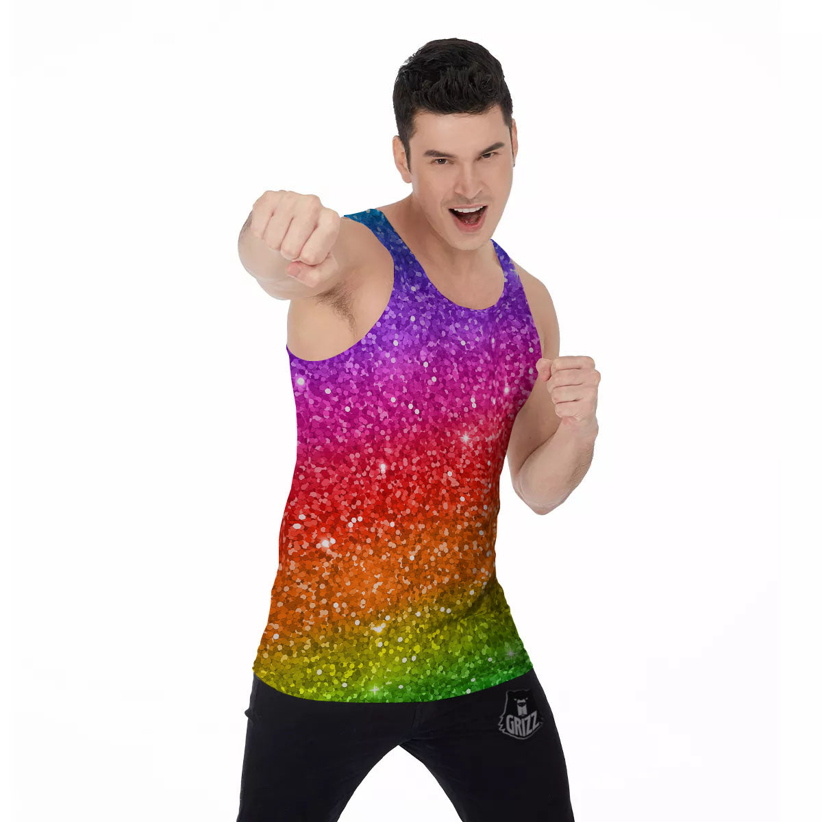 Artwork Rainbow Glitter Print Men's Tank Top-grizzshop