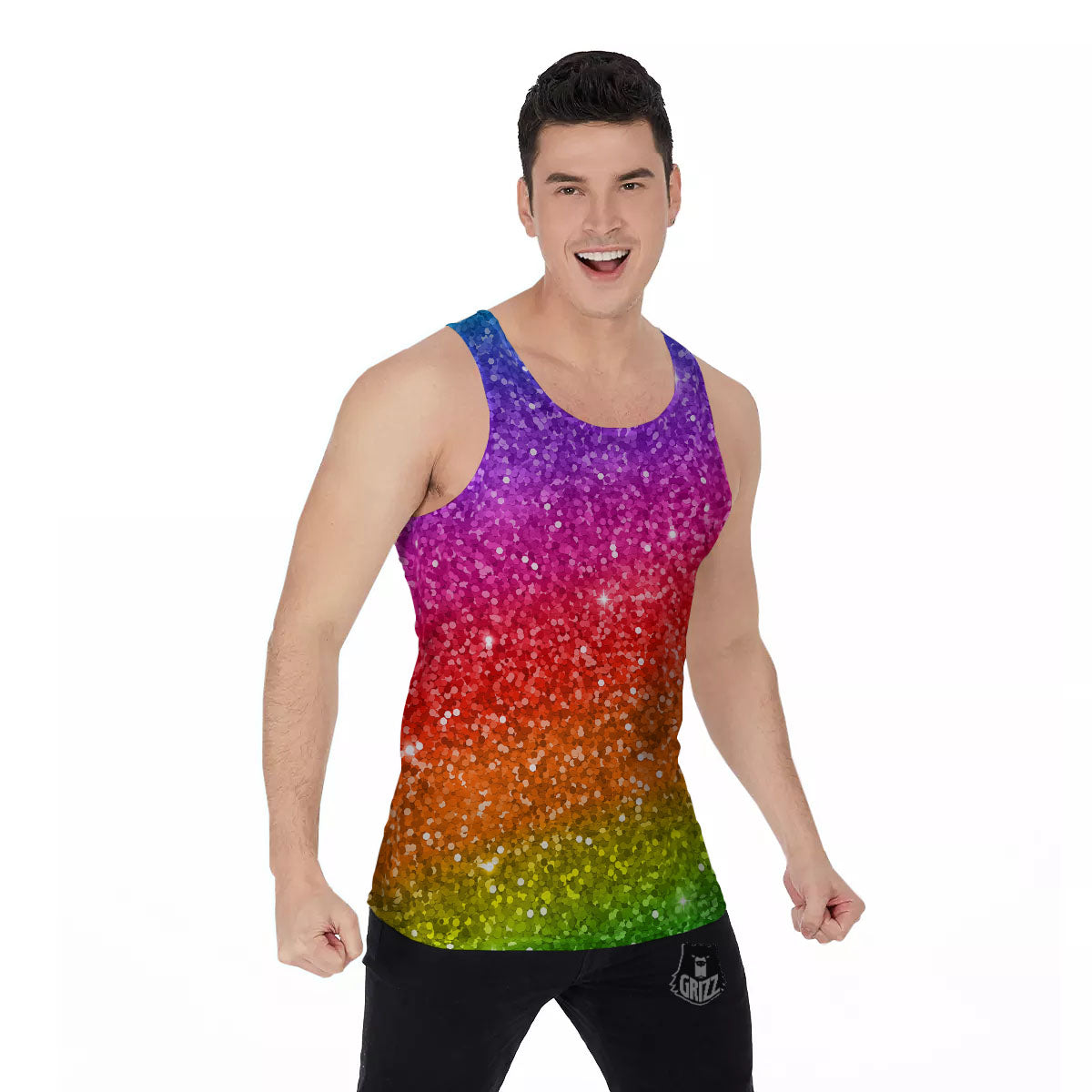 Artwork Rainbow Glitter Print Men's Tank Top-grizzshop