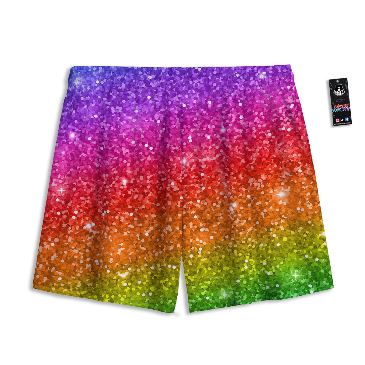 Artwork Rainbow Glitter Print Mesh Shorts