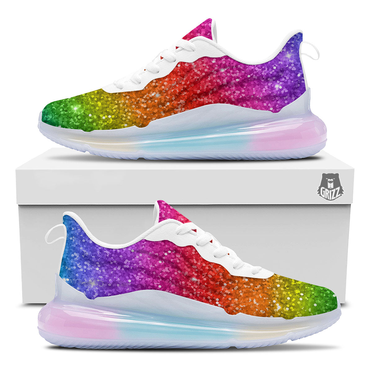 Artwork Rainbow Glitter Print Running Sneakers-grizzshop