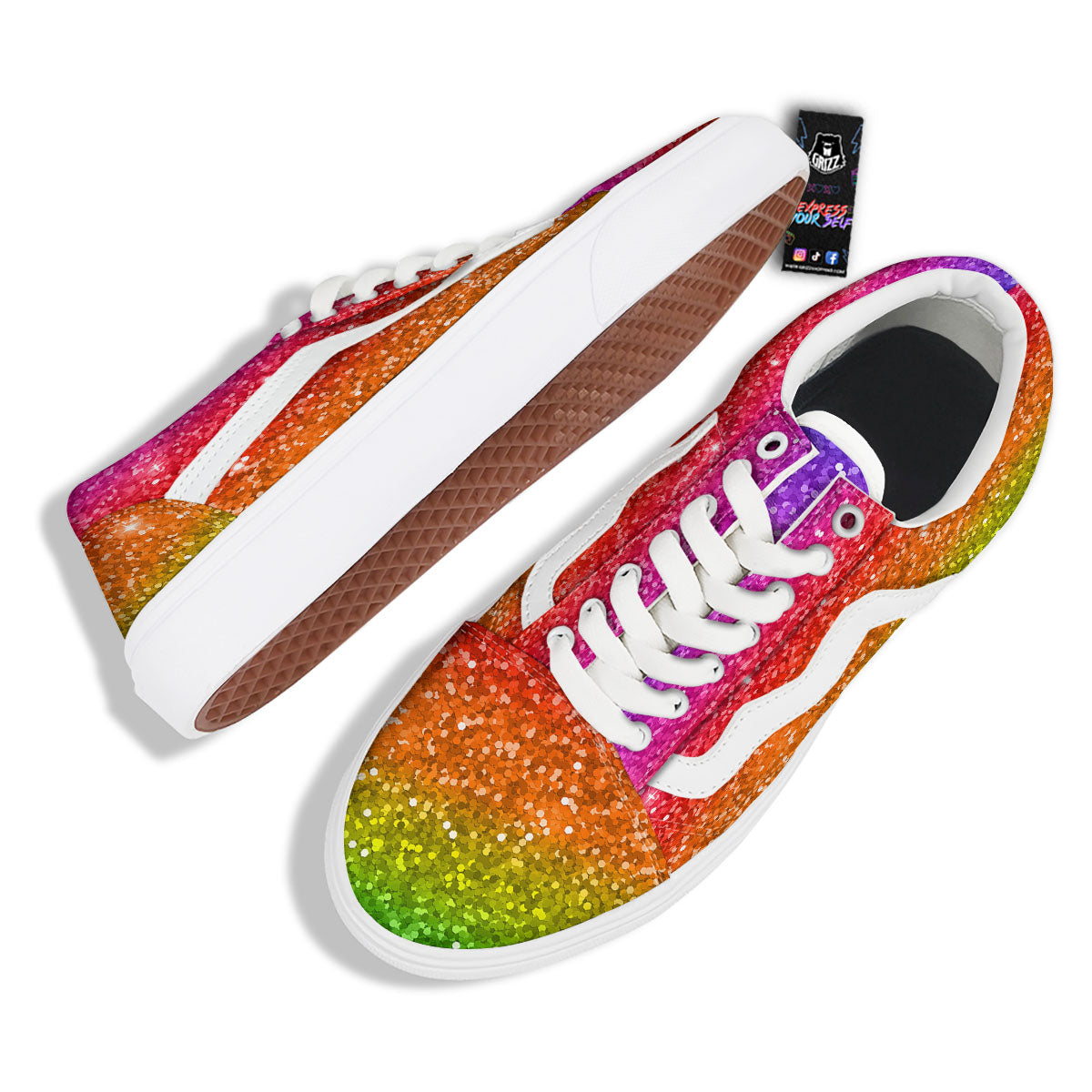 Artwork Rainbow Glitter Print Skate Shoes-grizzshop