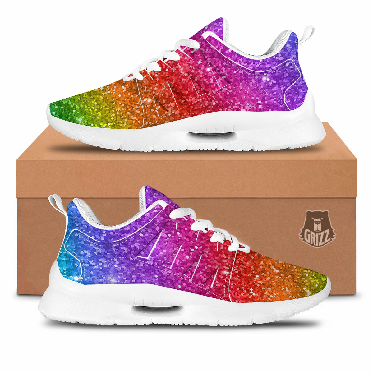 Artwork Rainbow Glitter Print Tennis Shoes-grizzshop