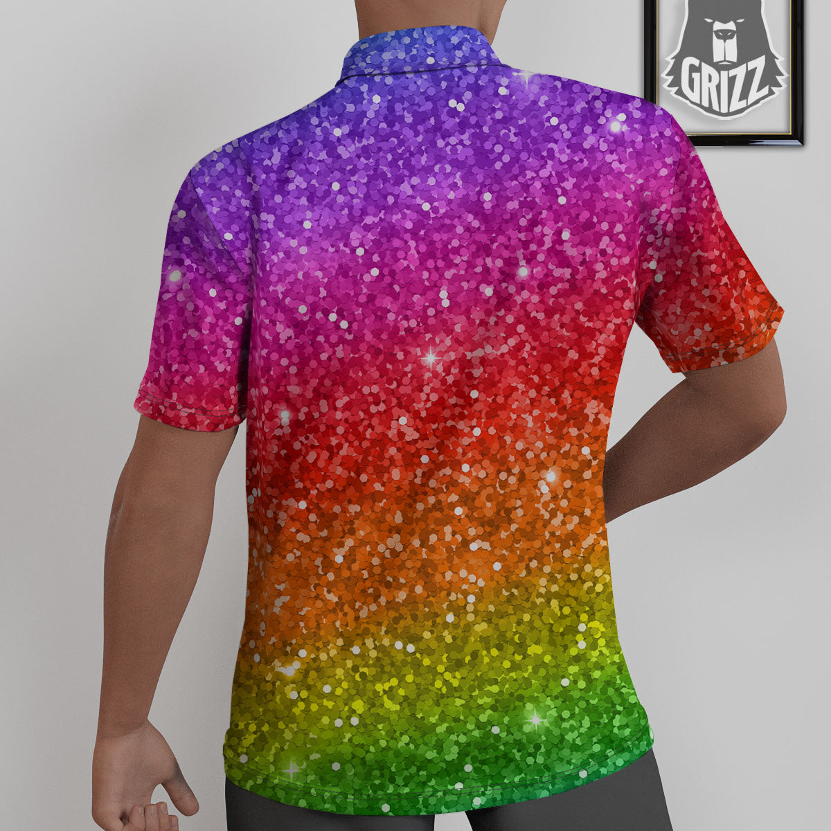 Artwork Rainbow Glitter Print Untucked Shirts-grizzshop