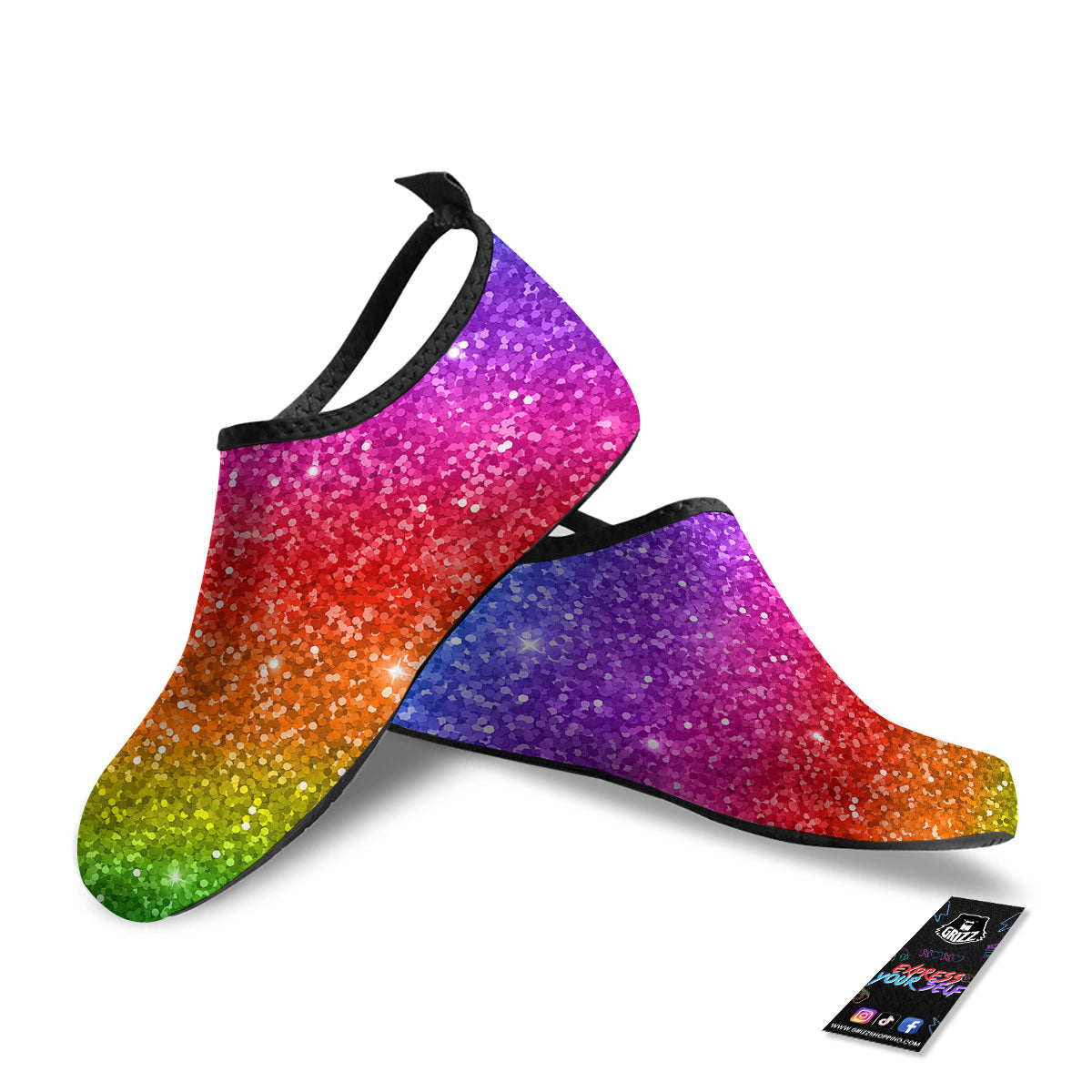 Artwork Rainbow Glitter Print Water Shoes-grizzshop