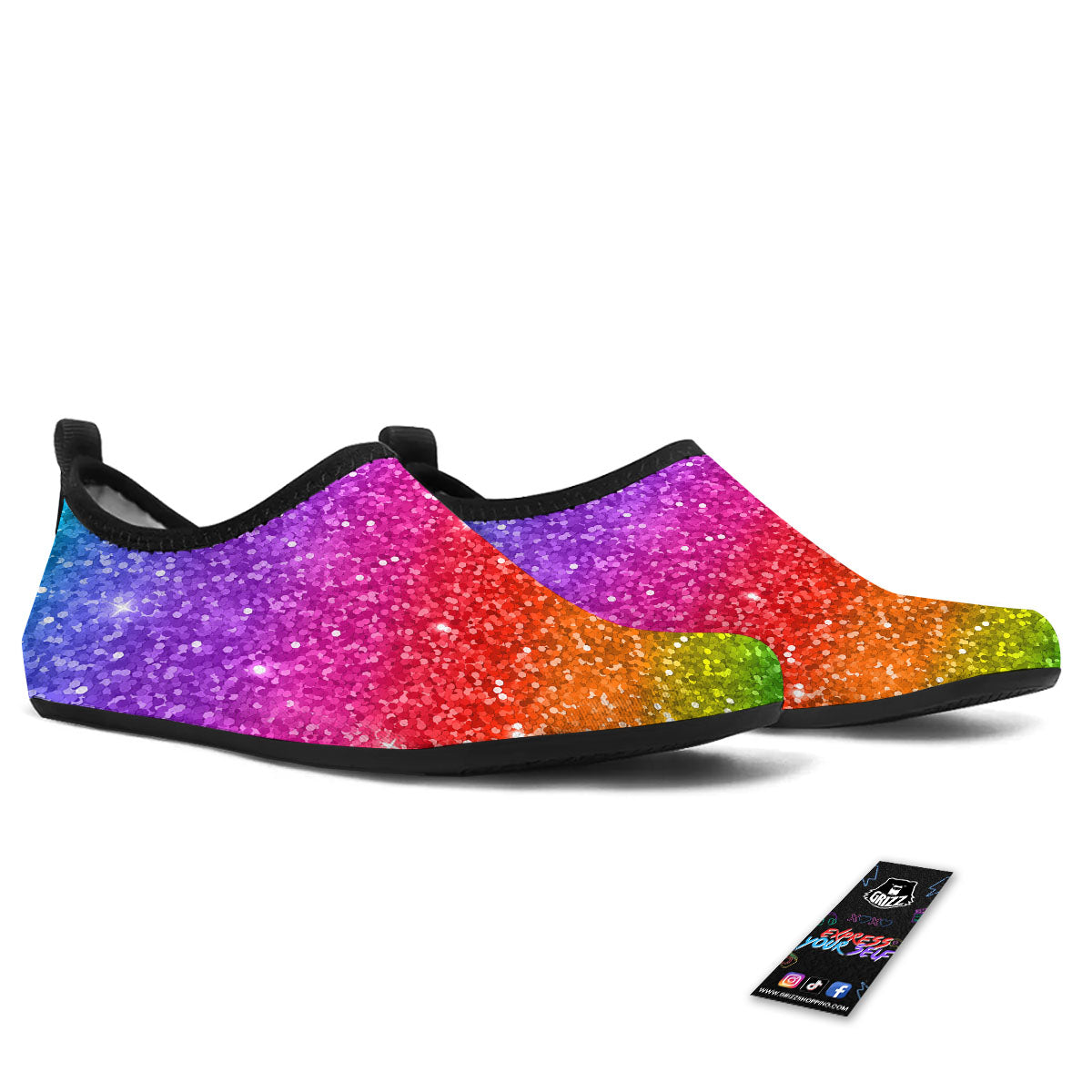 Artwork Rainbow Glitter Print Water Shoes-grizzshop