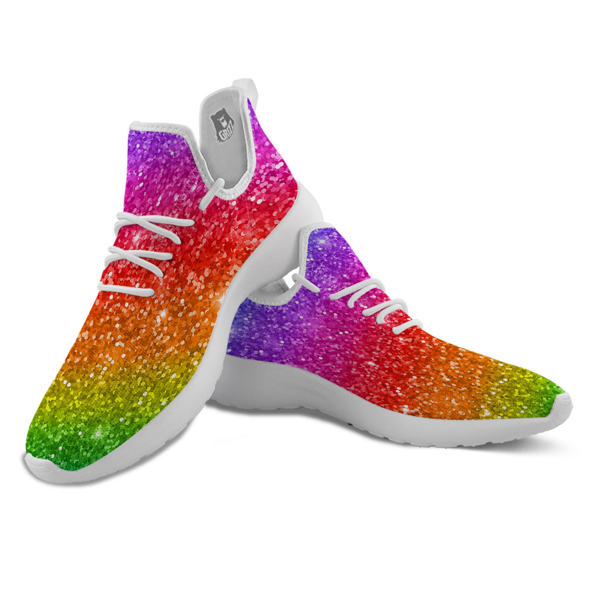 Artwork Rainbow Glitter Print White Athletic Shoes-grizzshop