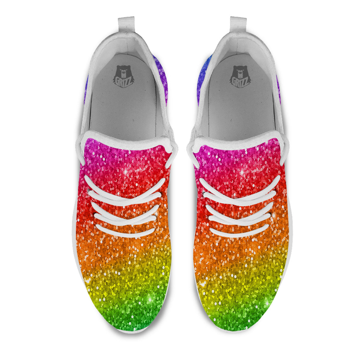 Artwork Rainbow Glitter Print White Athletic Shoes-grizzshop