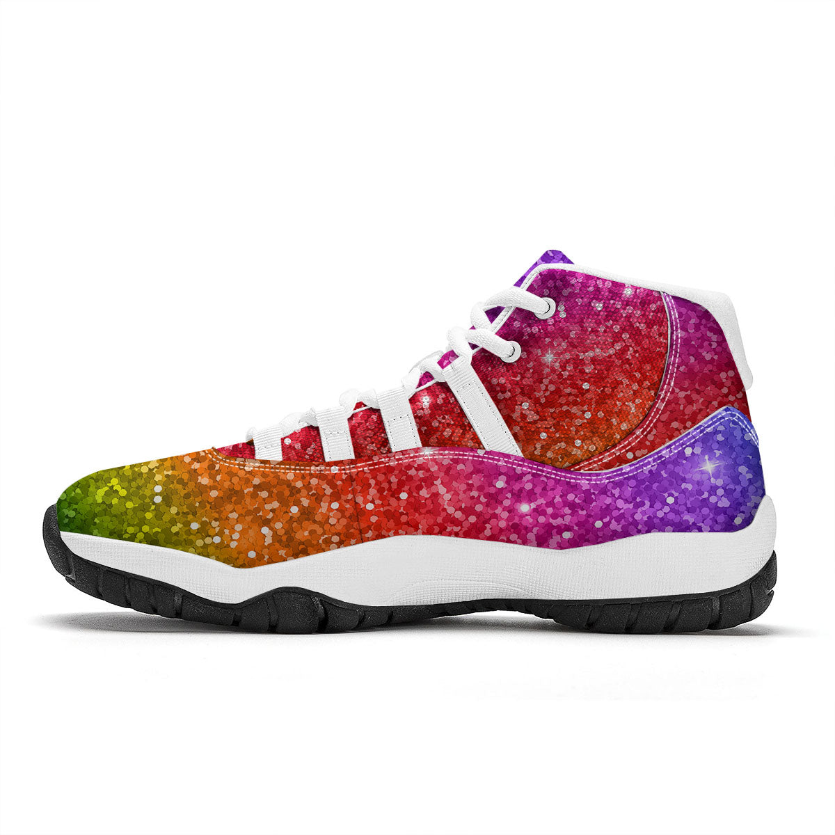 Artwork Rainbow Glitter Print White Bball Shoes-grizzshop