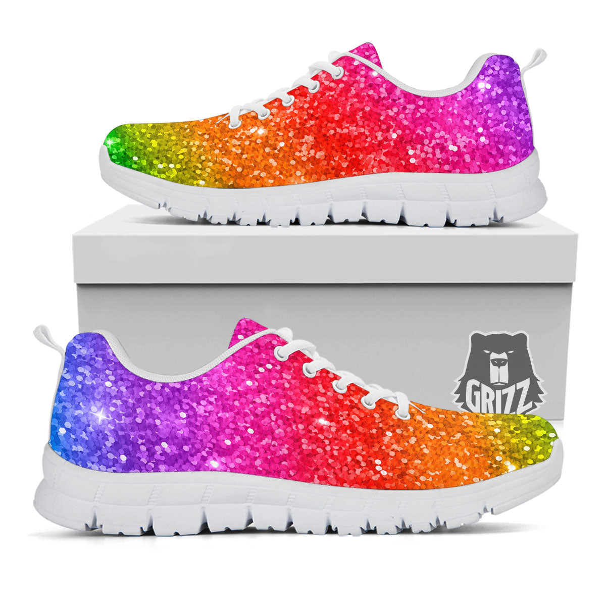 Artwork Rainbow Glitter Print White Sneaker-grizzshop