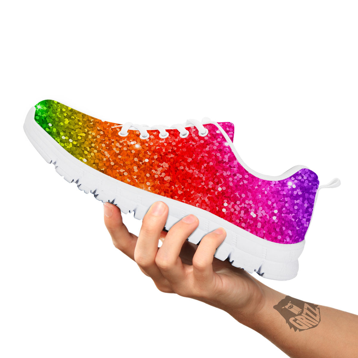 Artwork Rainbow Glitter Print White Sneaker-grizzshop