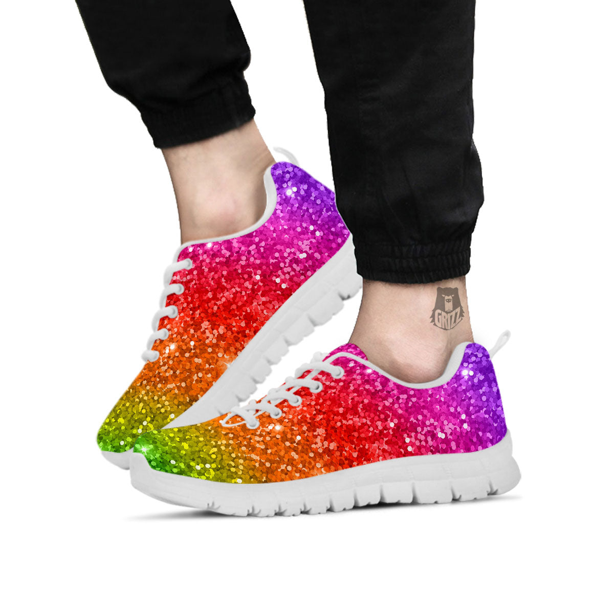 Artwork Rainbow Glitter Print White Sneaker-grizzshop