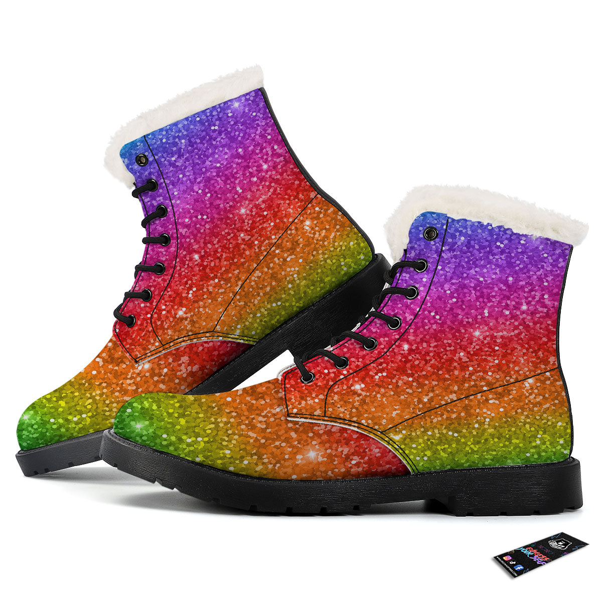 Artwork Rainbow Glitter Print Winter Boots-grizzshop
