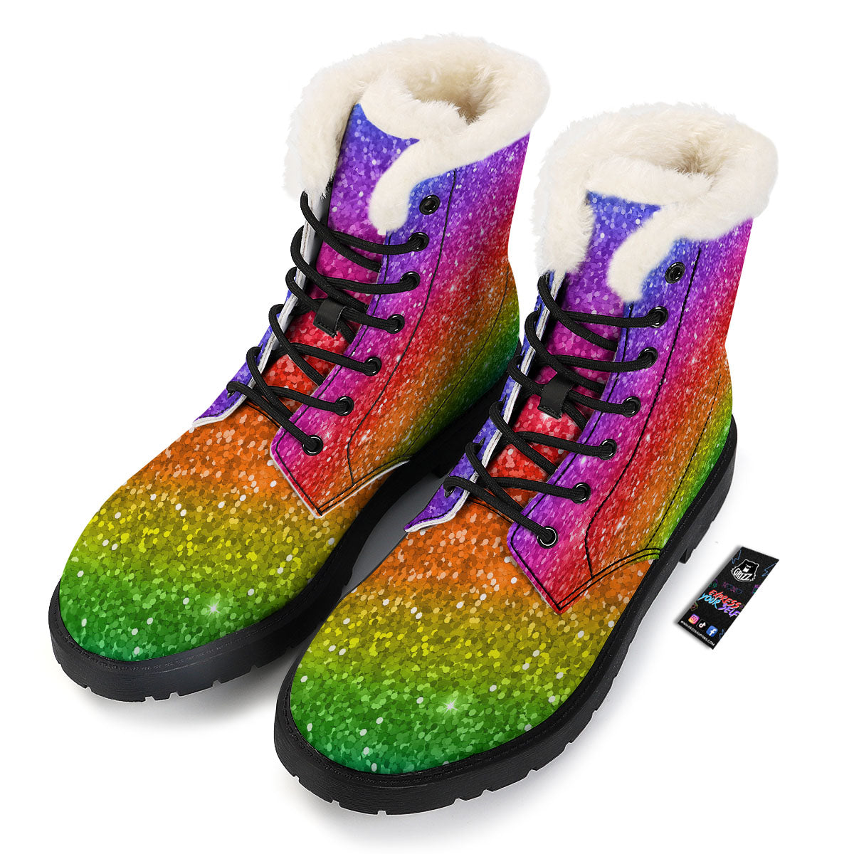 Artwork Rainbow Glitter Print Winter Boots-grizzshop