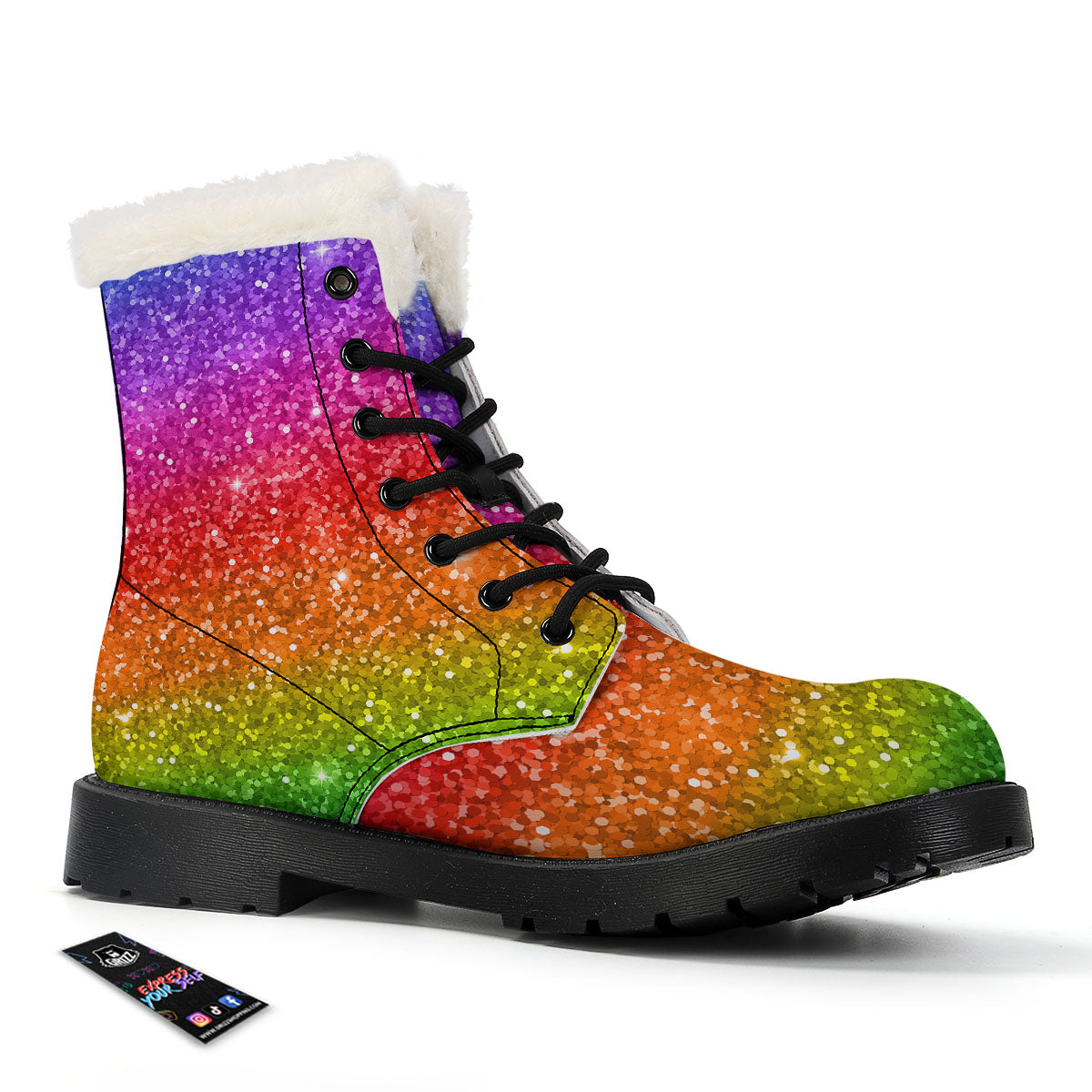 Artwork Rainbow Glitter Print Winter Boots-grizzshop