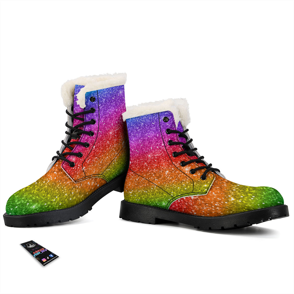 Artwork Rainbow Glitter Print Winter Boots-grizzshop