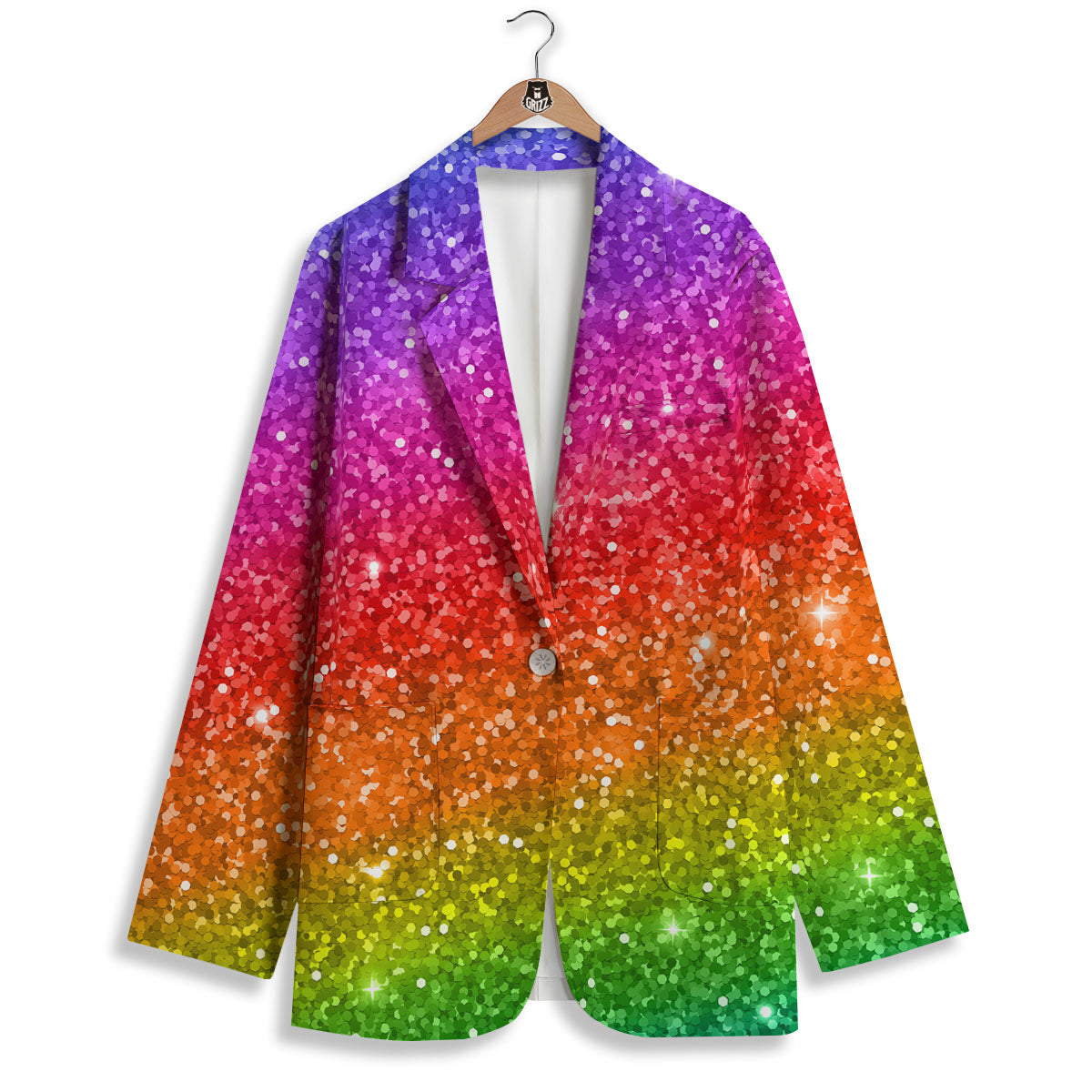 Artwork Rainbow Glitter Print Women's Blazer-grizzshop