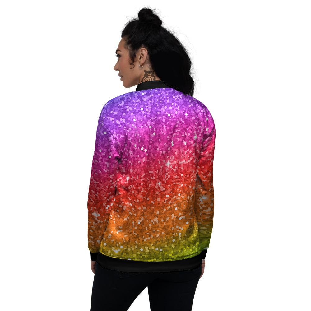 Artwork Rainbow Glitter Print Women's Bomber Jacket-grizzshop