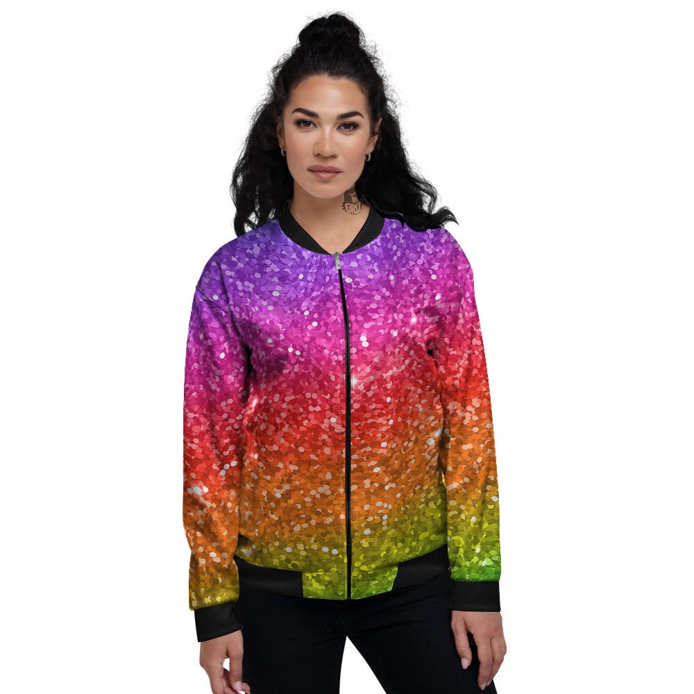 Artwork Rainbow Glitter Print Women's Bomber Jacket-grizzshop