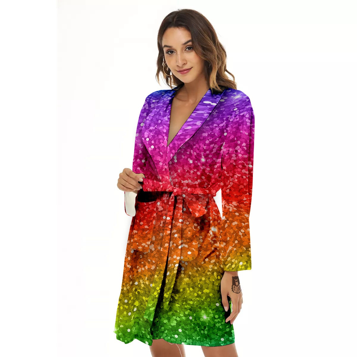 Artwork Rainbow Glitter Print Women's Robe-grizzshop