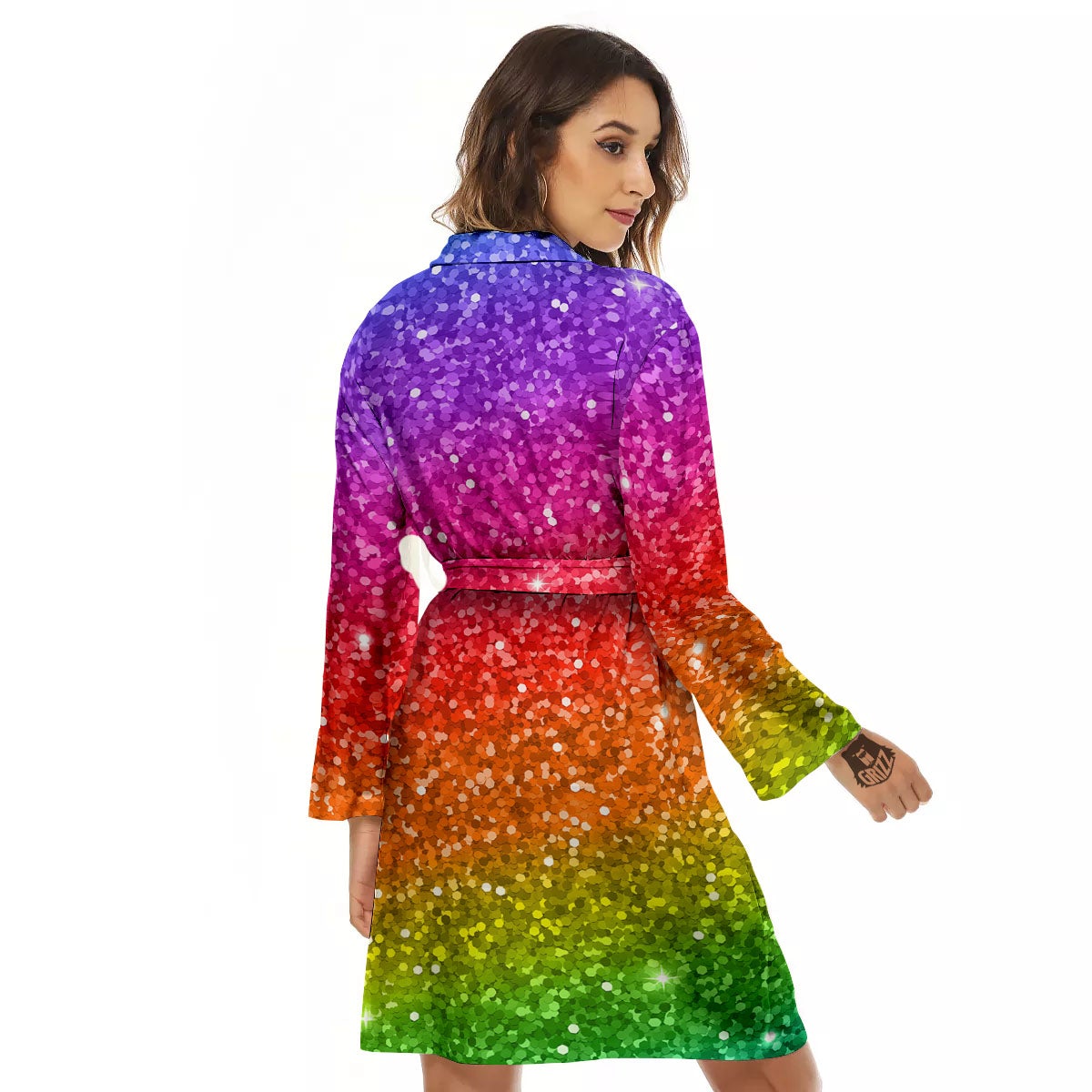 Artwork Rainbow Glitter Print Women's Robe-grizzshop