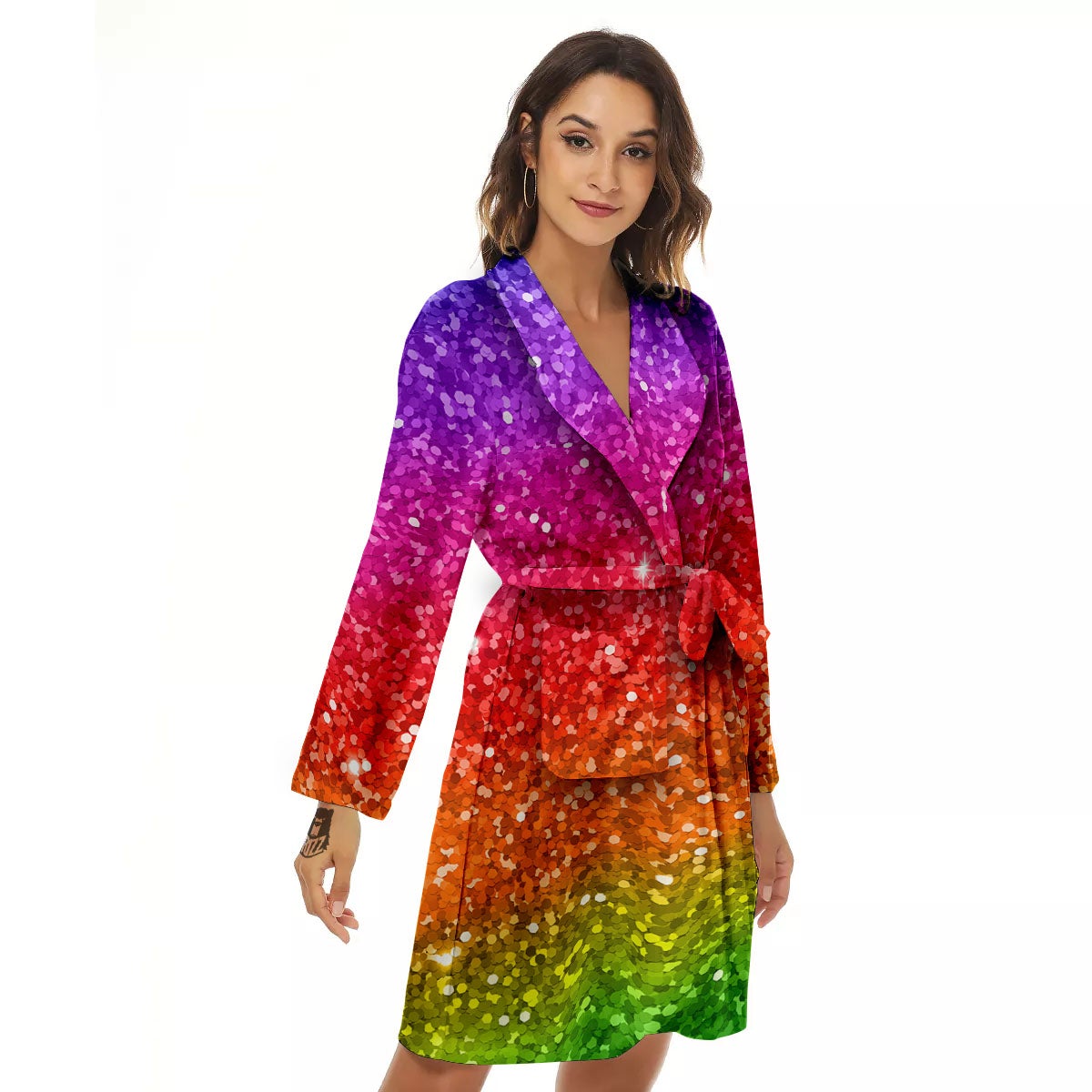 Artwork Rainbow Glitter Print Women's Robe-grizzshop