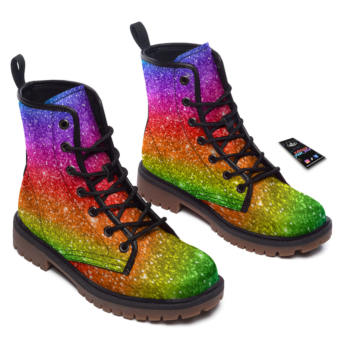 Artwork Rainbow Glitter Print Work Boots-grizzshop