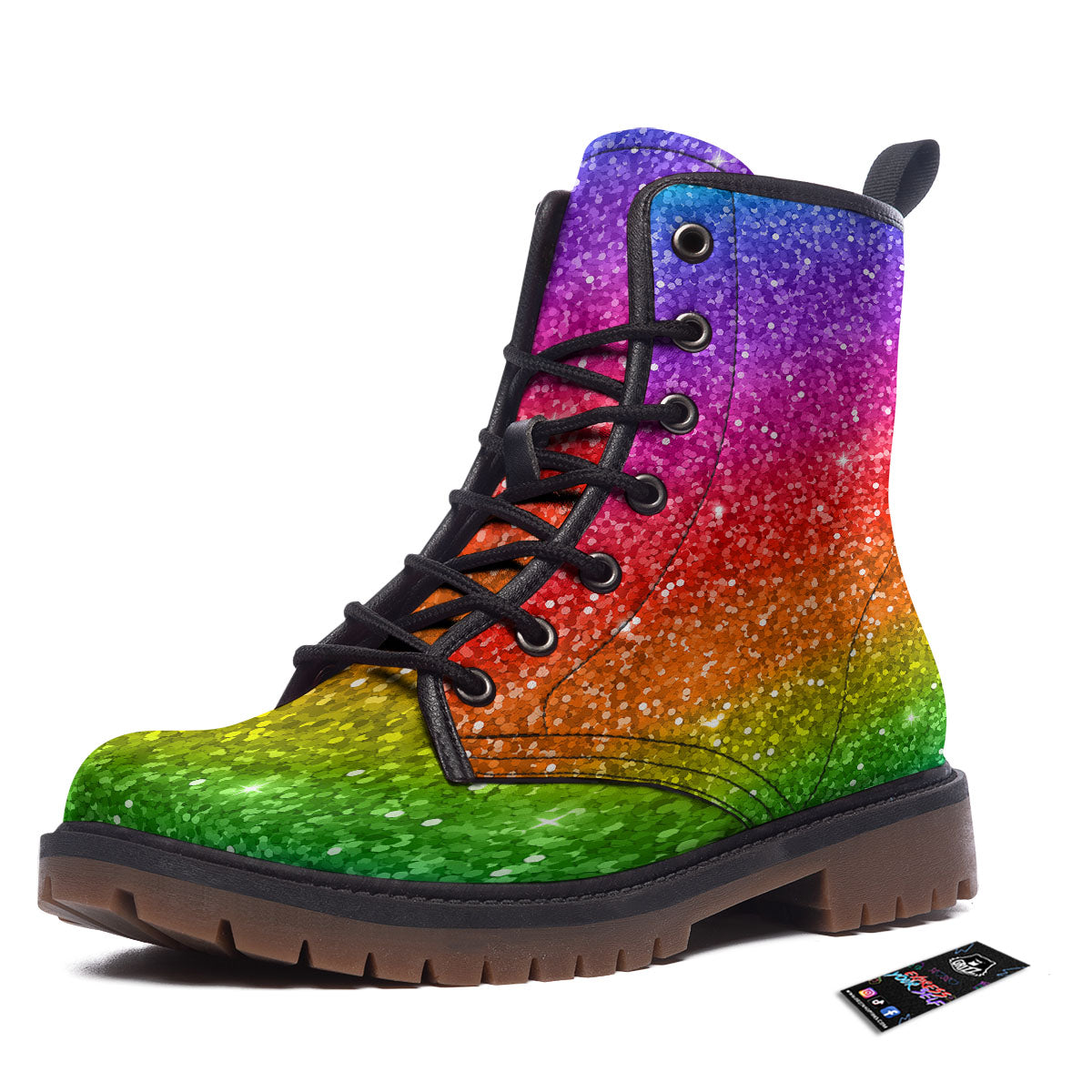 Artwork Rainbow Glitter Print Work Boots-grizzshop