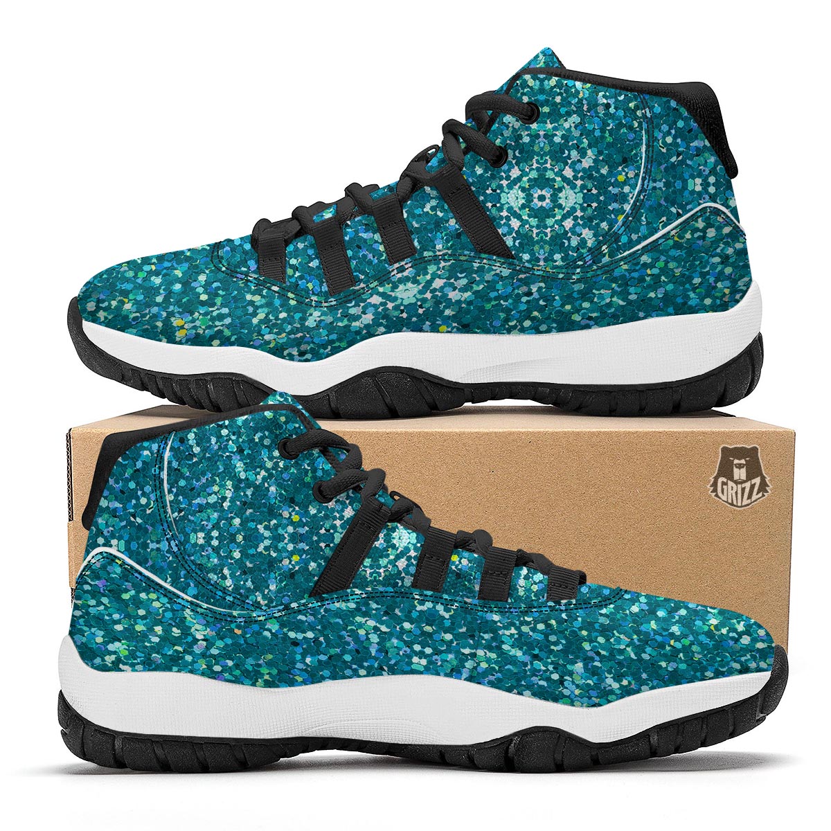 Artwork Teal Glitter Print Pattern Black Bball Shoes-grizzshop