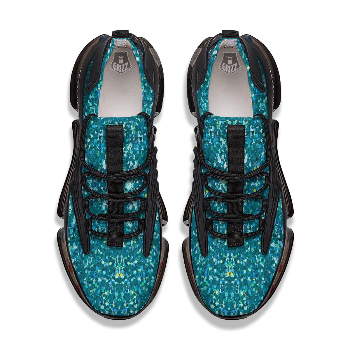 Artwork Teal Glitter Print Pattern Black Gym Shoes-grizzshop
