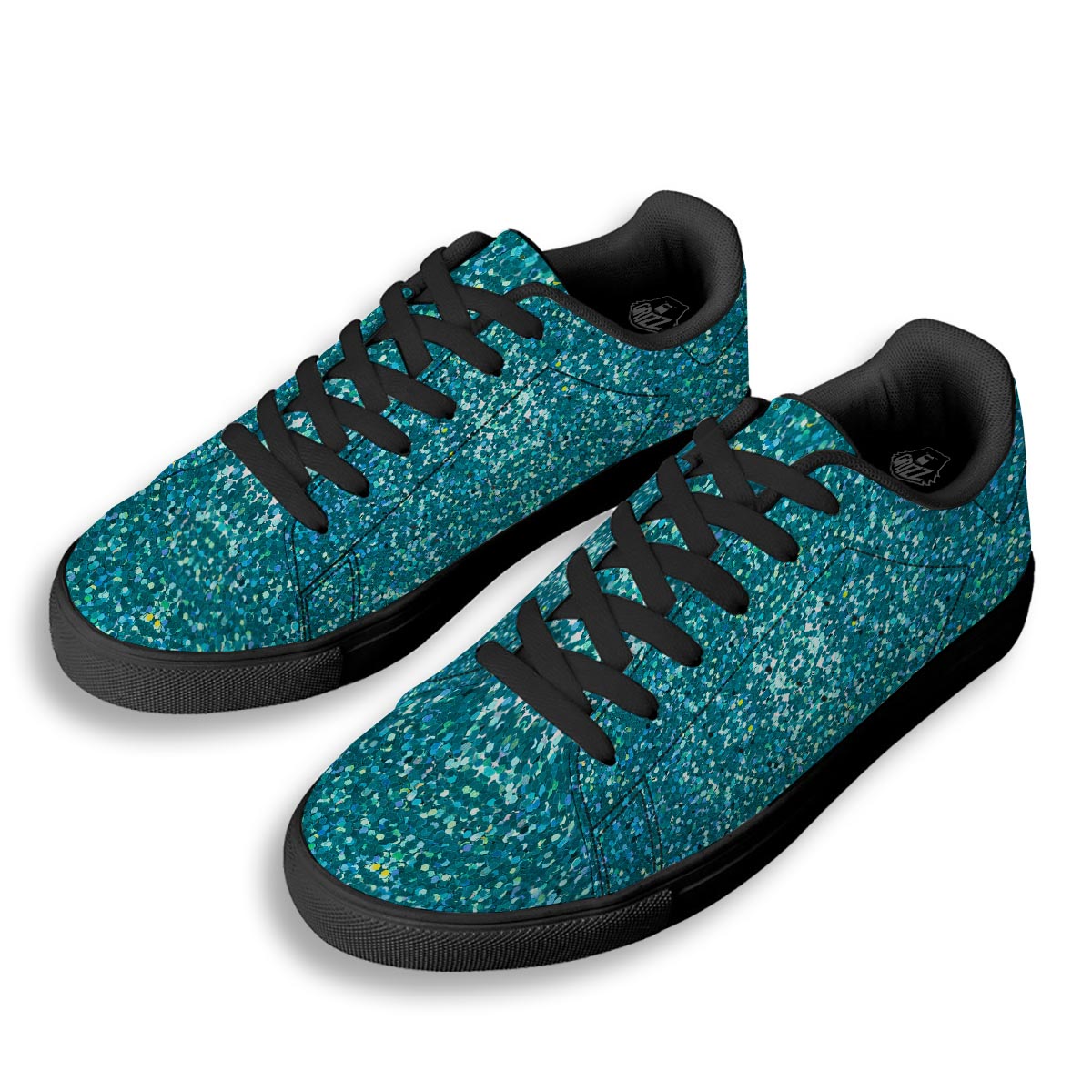 Artwork Teal Glitter Print Pattern Black Low Top Sneakers-grizzshop