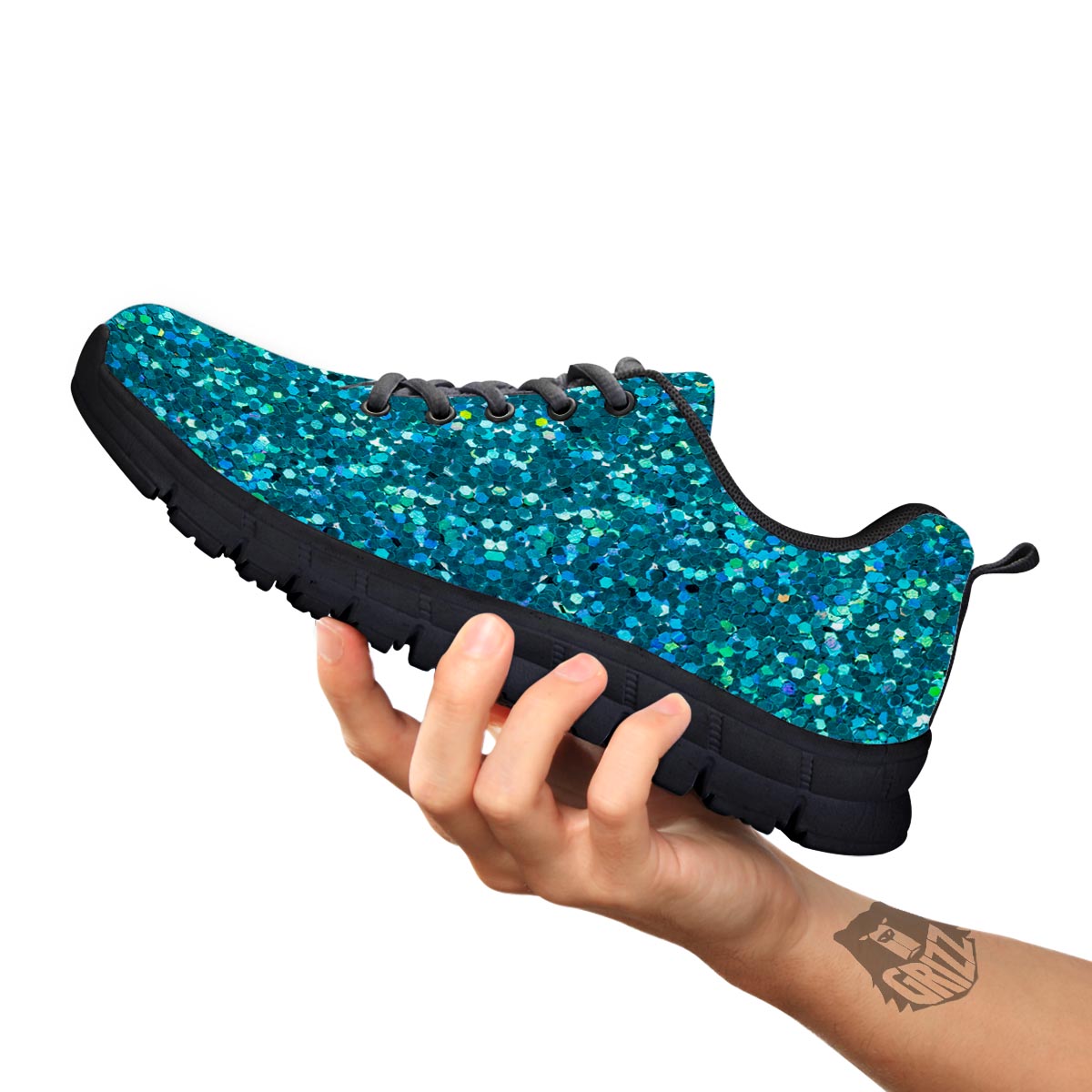 Artwork Teal Glitter Print Pattern Black Sneaker-grizzshop