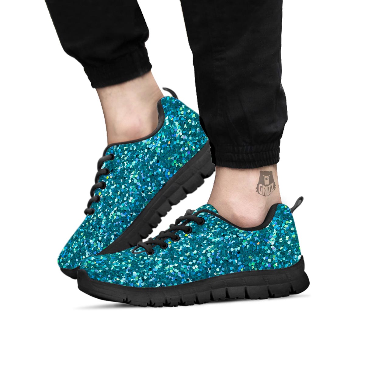 Artwork Teal Glitter Print Pattern Black Sneaker-grizzshop