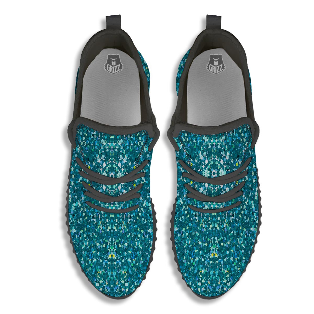 Artwork Teal Glitter Print Pattern Black Walking Shoes-grizzshop