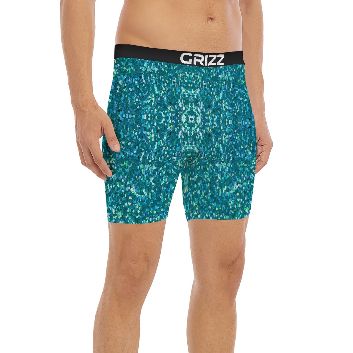 Artwork Teal Glitter Print Pattern Boxer Briefs-grizzshop