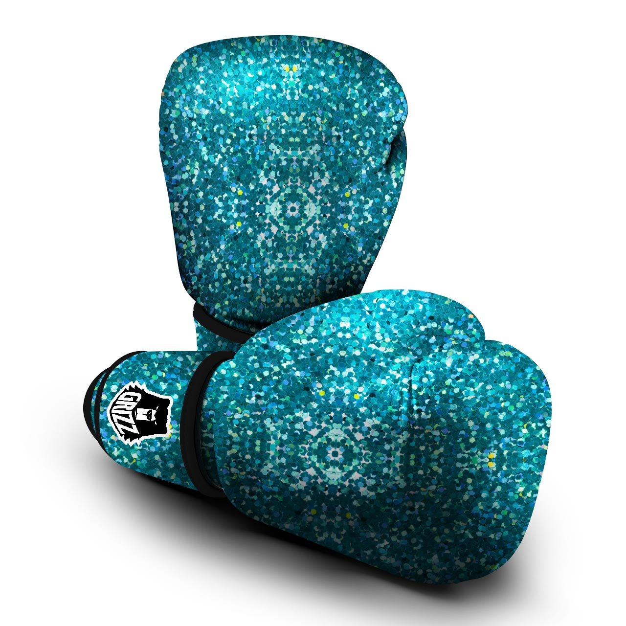 Artwork Teal Glitter Print Pattern Boxing Gloves-grizzshop