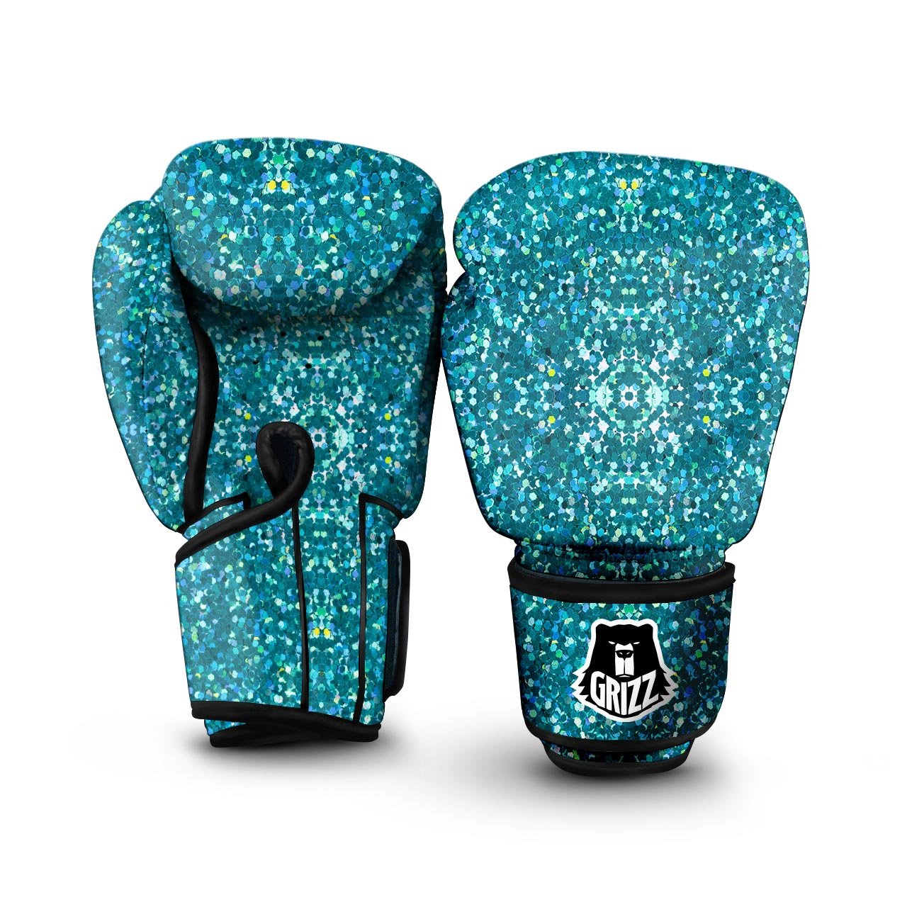 Artwork Teal Glitter Print Pattern Boxing Gloves-grizzshop