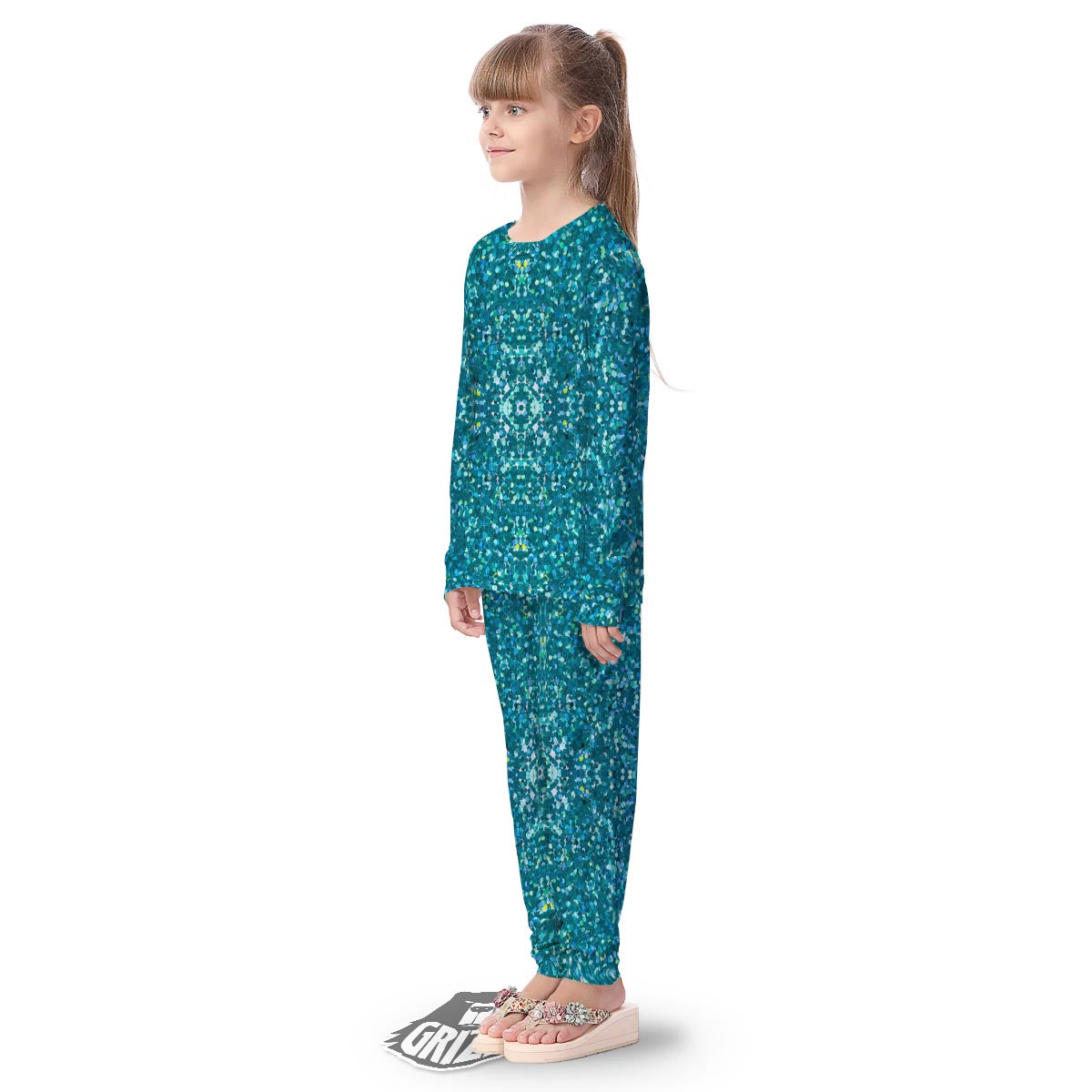 Artwork Teal Glitter Print Pattern Kid's Pajamas-grizzshop