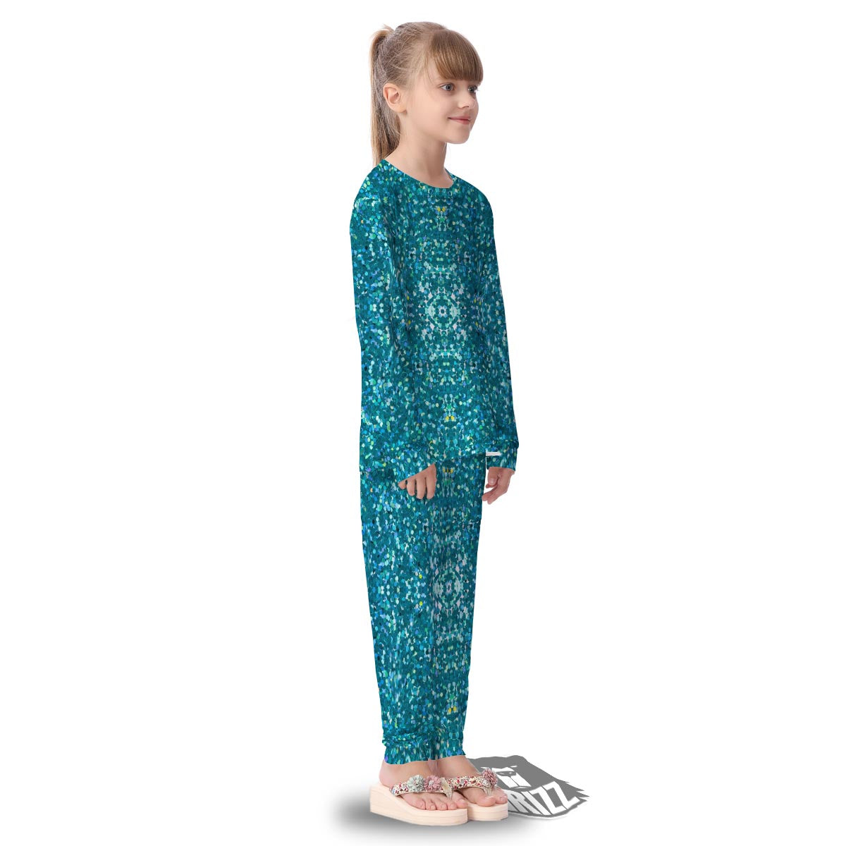 Artwork Teal Glitter Print Pattern Kid's Pajamas-grizzshop