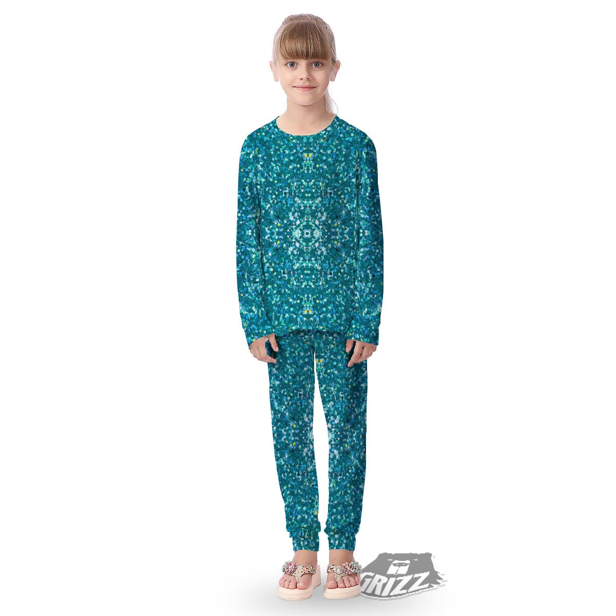 Artwork Teal Glitter Print Pattern Kid's Pajamas-grizzshop