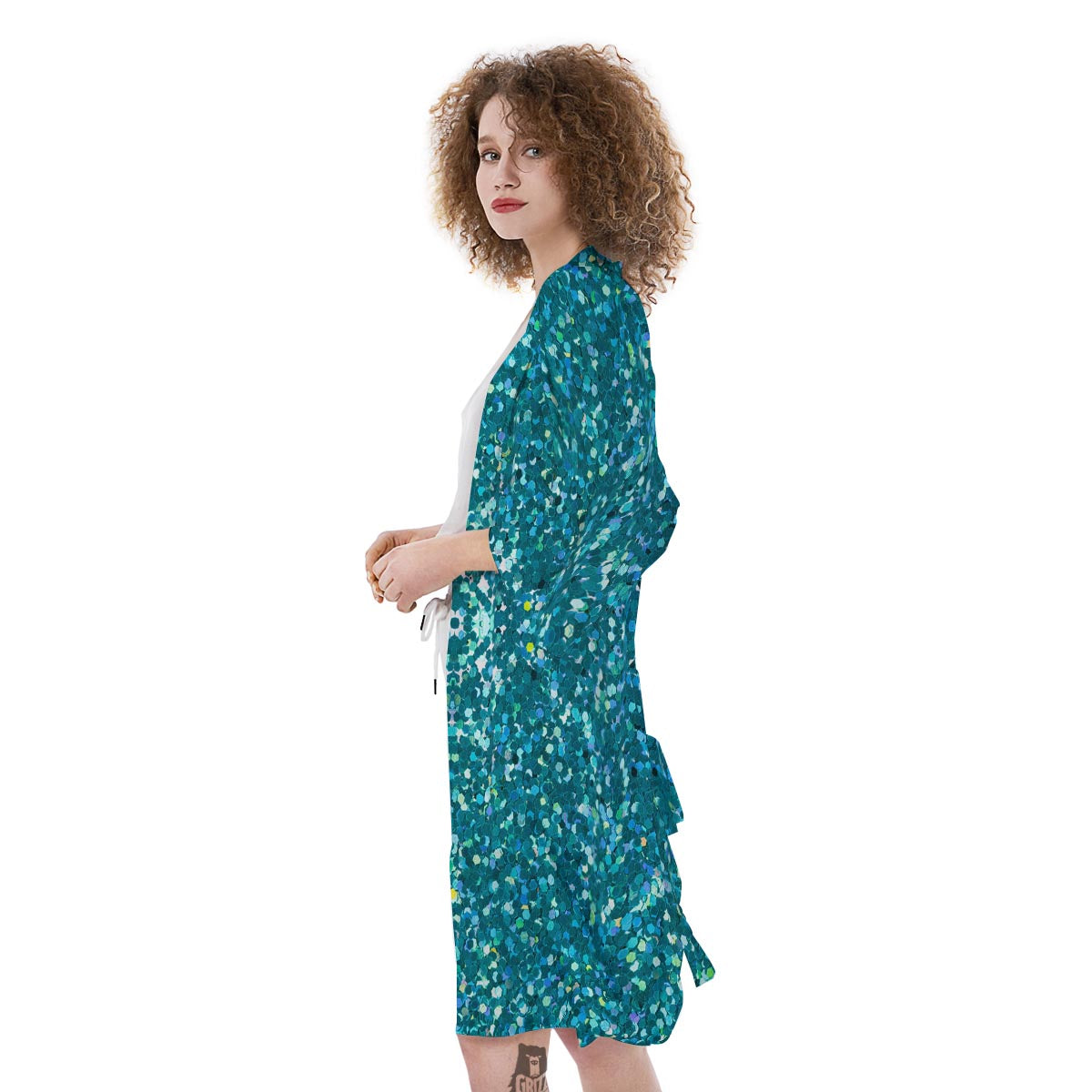 Artwork Teal Glitter Print Pattern Kimono-grizzshop