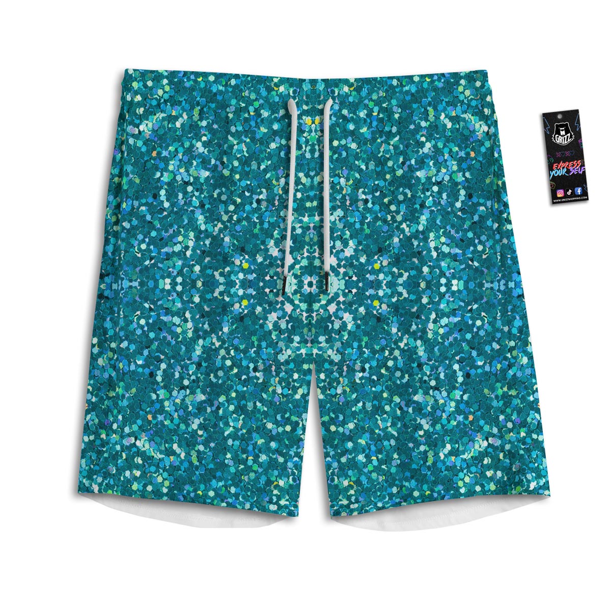 Artwork Teal Glitter Print Pattern Men's Athletic Shorts