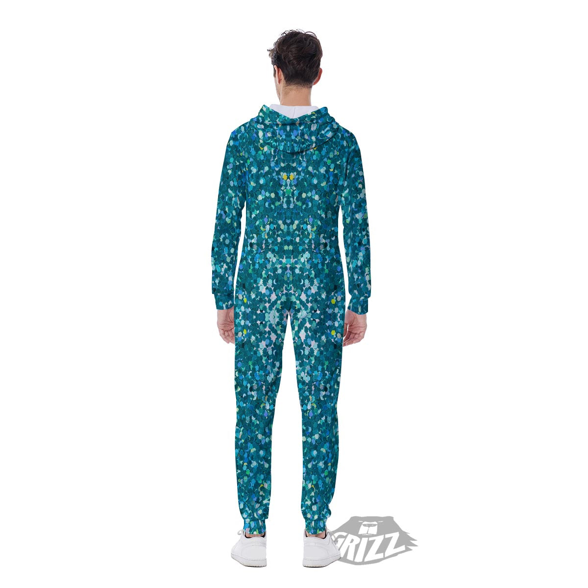 Artwork Teal Glitter Print Pattern Men's Jumpsuit-grizzshop