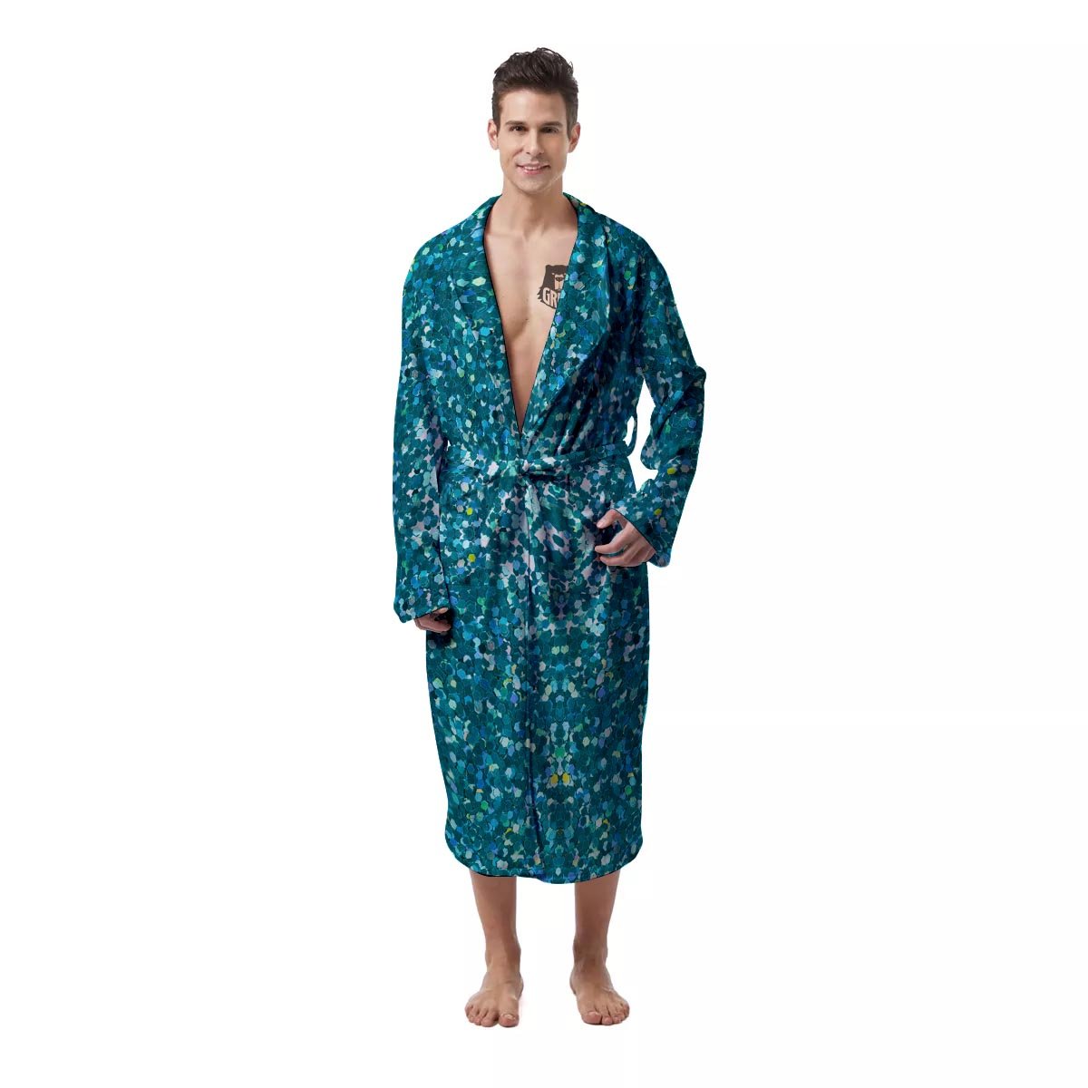 Artwork Teal Glitter Print Pattern Men's Robe-grizzshop