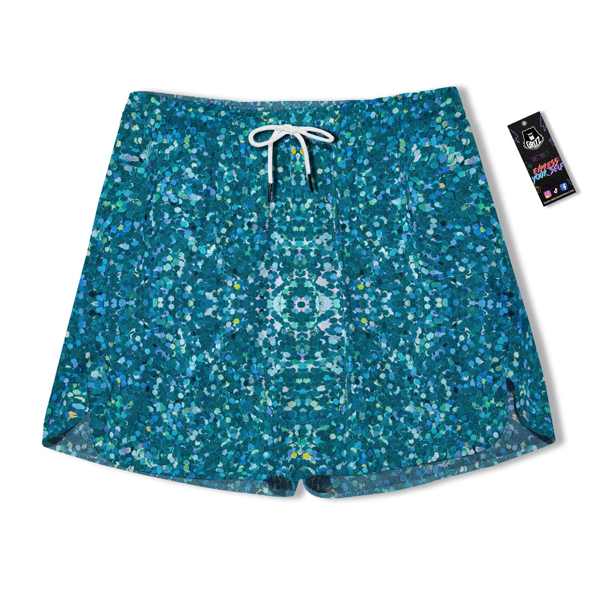 Artwork Teal Glitter Print Pattern Men's Running Shorts-grizzshop