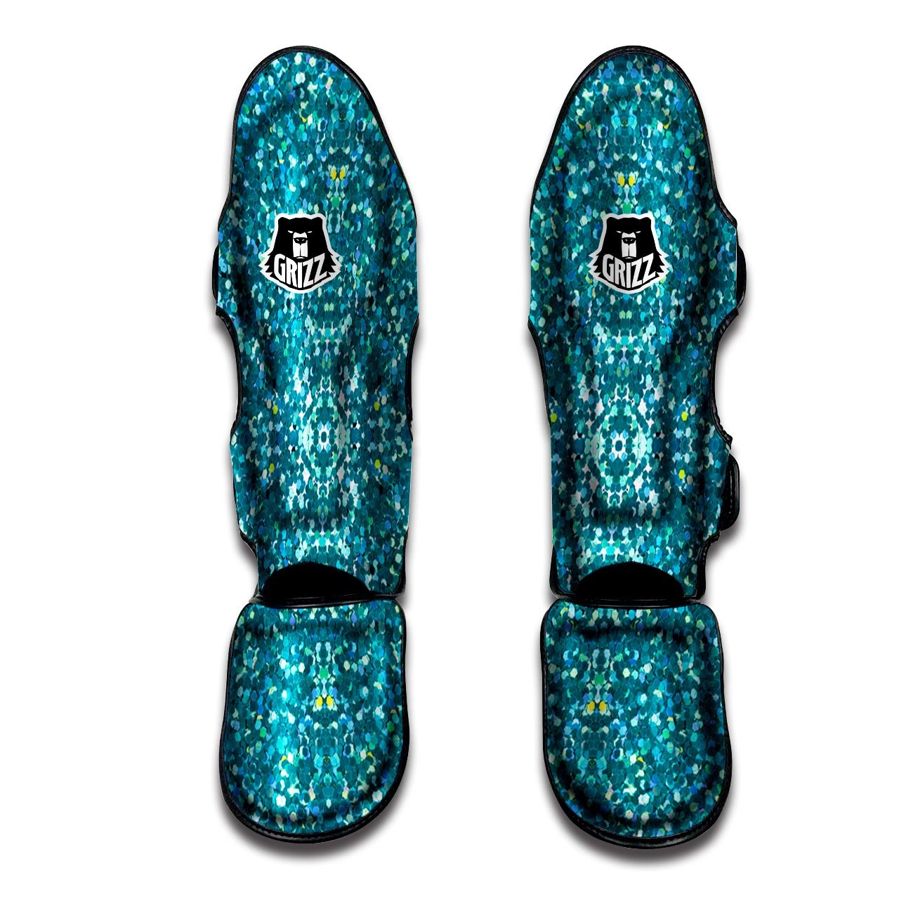 Artwork Teal Glitter Print Pattern Muay Thai Shin Guards-grizzshop