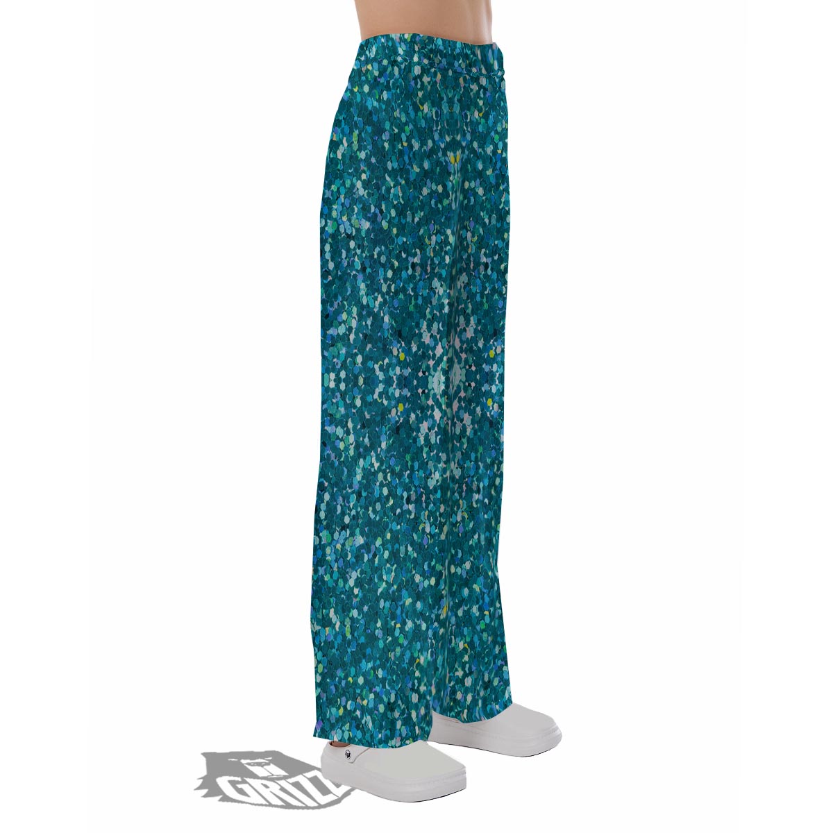 Artwork Teal Glitter Print Pattern Pajama Pants-grizzshop