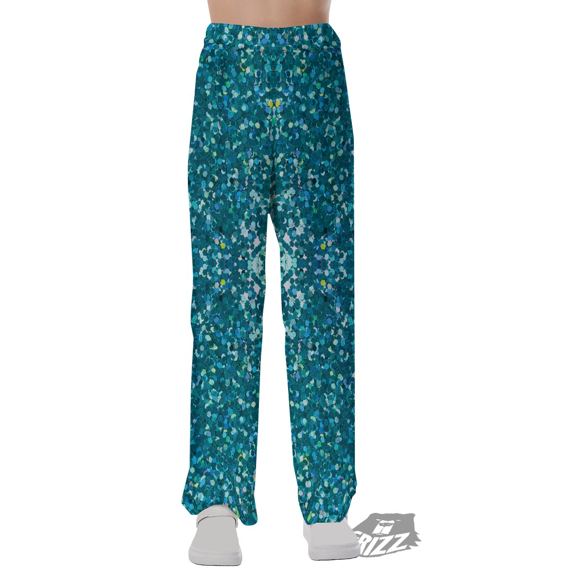 Artwork Teal Glitter Print Pattern Pajama Pants-grizzshop