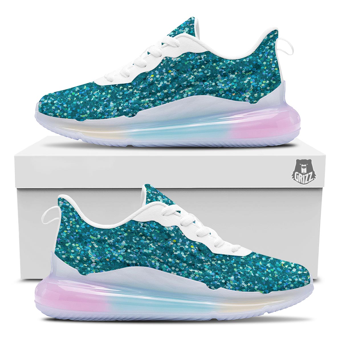 Artwork Teal Glitter Print Pattern Running Sneakers-grizzshop