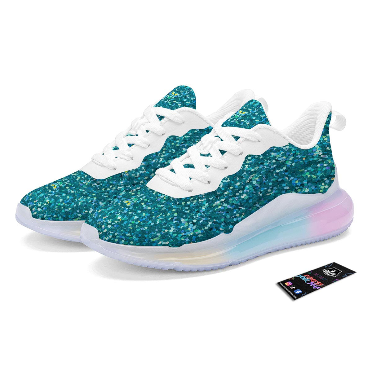 Artwork Teal Glitter Print Pattern Running Sneakers-grizzshop