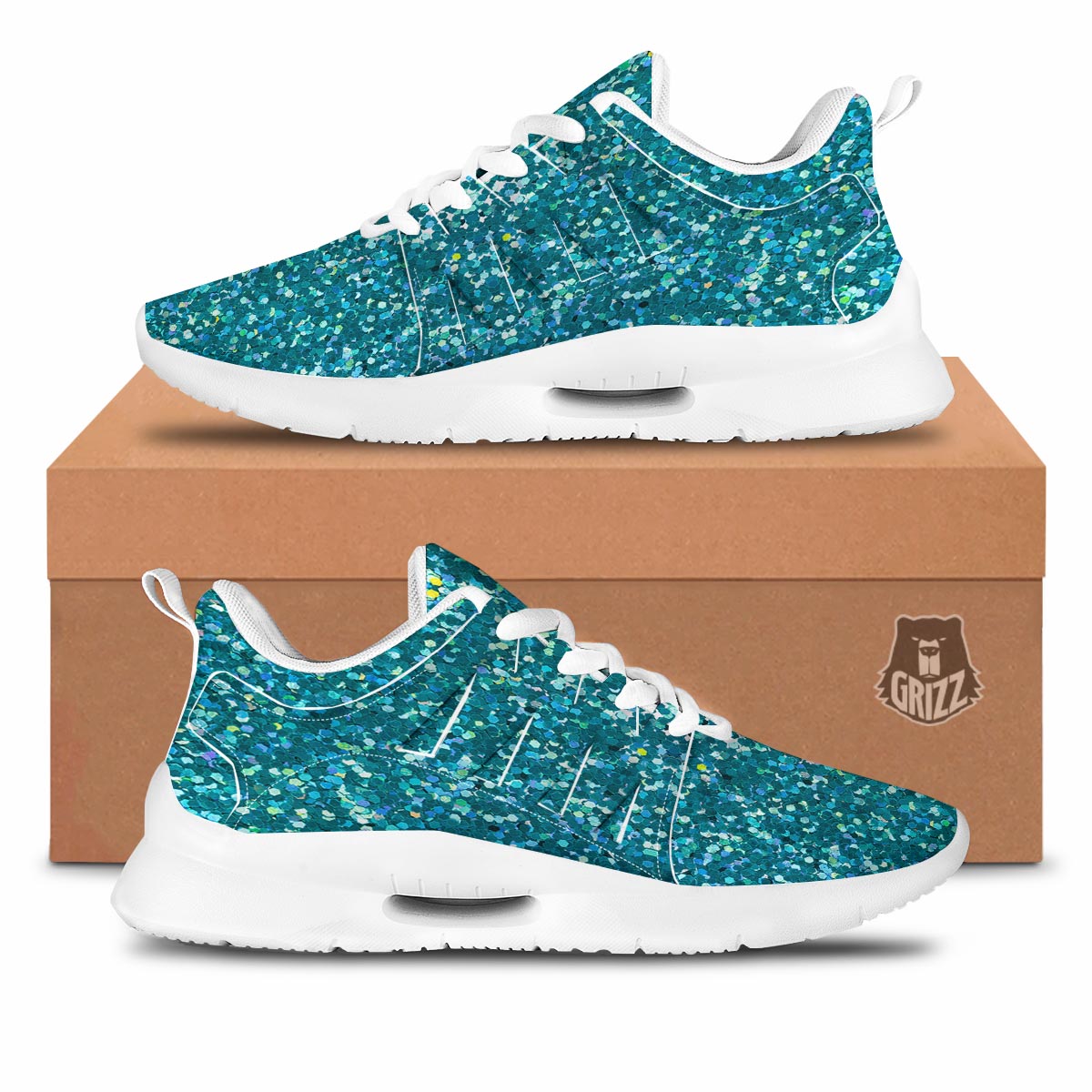 Artwork Teal Glitter Print Pattern Tennis Shoes-grizzshop